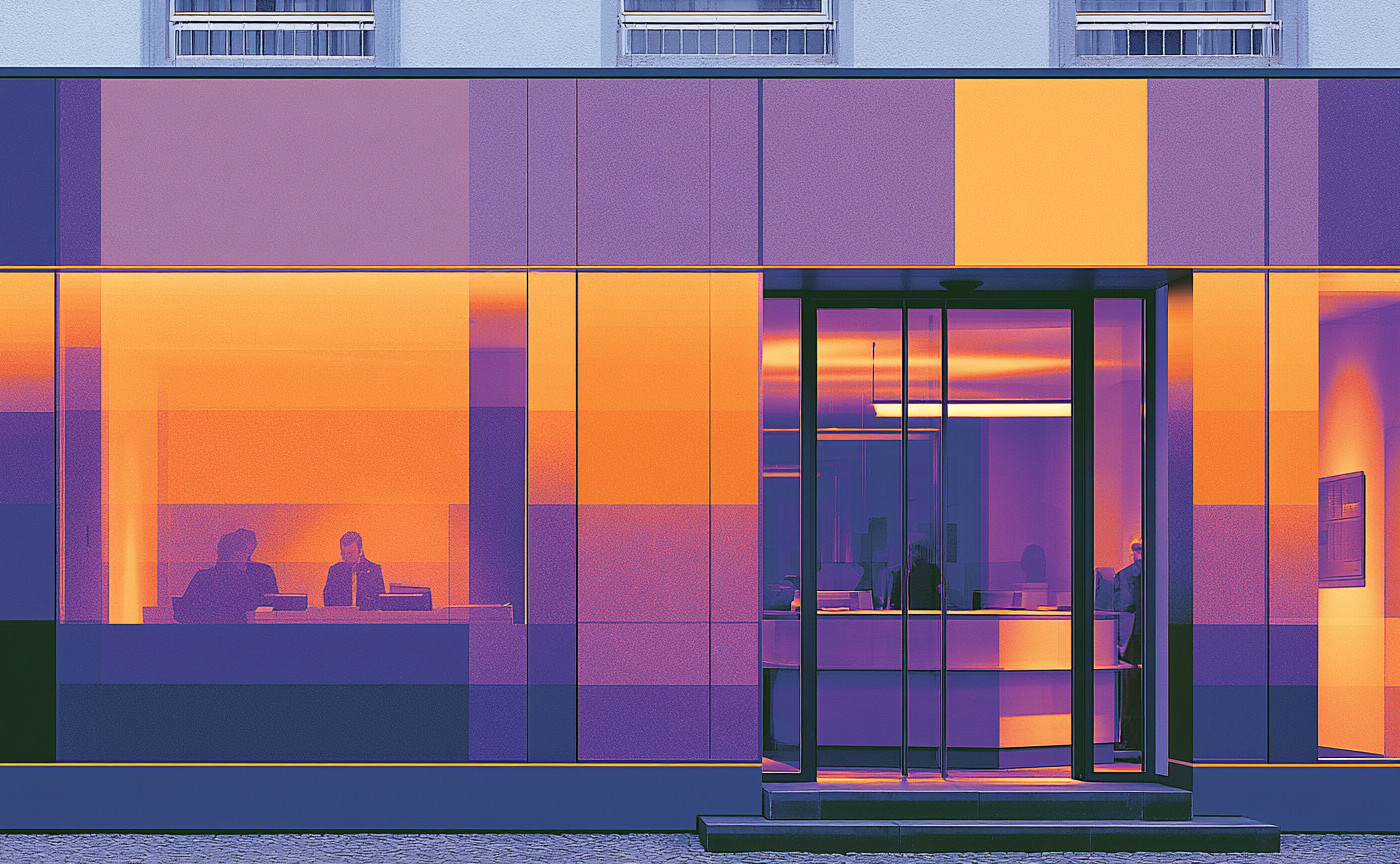 Bankgeb&auml;ude in Lila-Orange