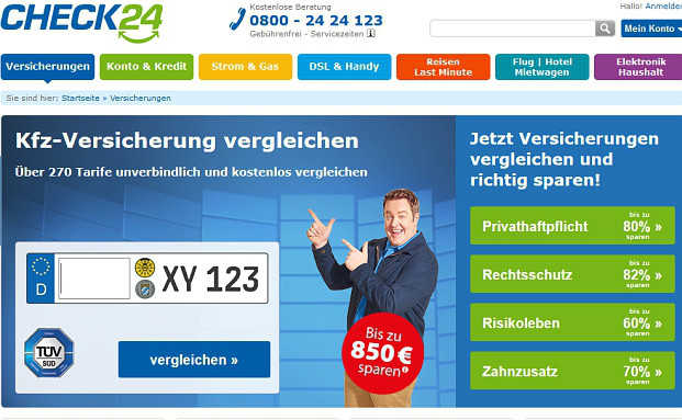 Ein Screenshot der Check24-Seite. Foto: © Screenshot Check24