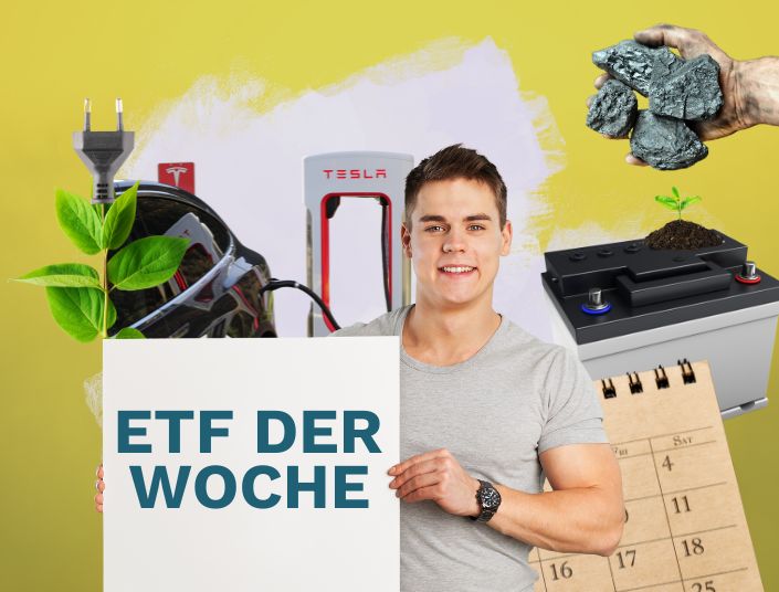 Rohstoffe, eine Batterie und ein E-Auto